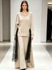 French Chic Color Block Beaded Sweater Set for Women - Autumn/Winter Round Neck Long Sleeve Knitwear