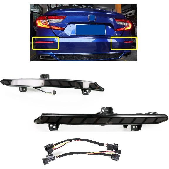 LED Rear Bumper Reflector Tail Lights Turn Signal Sequential Flashing Brake Driving Fog Lamps Accessories Kit Compatible With Honda Accord 10th 2018