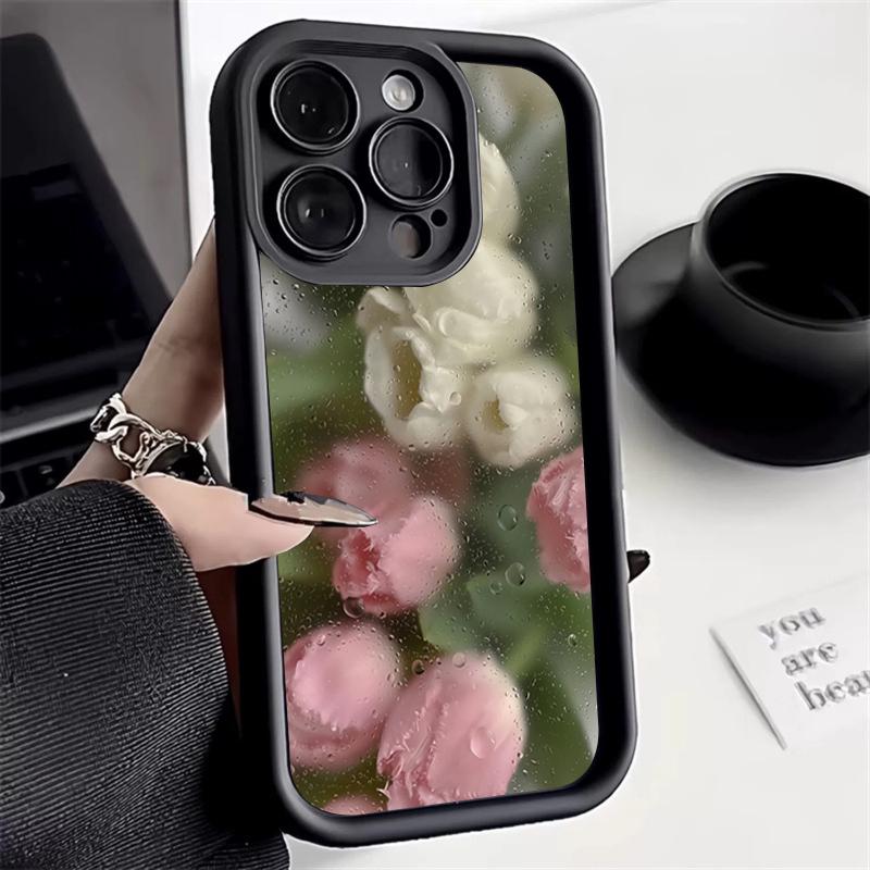 Aesthetic Rose Floral Pattern Silicone Phone Case For iPhone 16 Pro Max 15 14 13 12 11 7 8 Plus X XS XR SE 16E Shockproof Cover