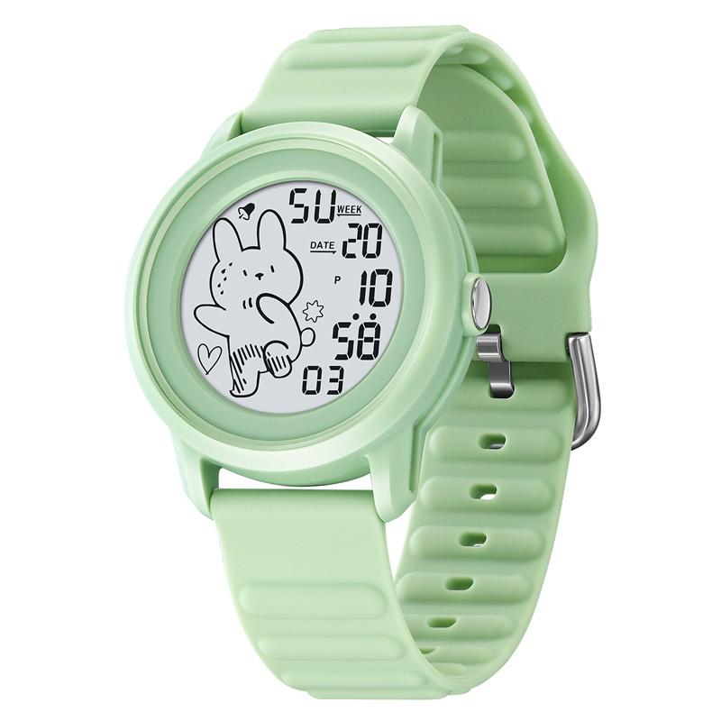 Skmei Unisex Digital Watches for Young Student Carton Rabbit Pattern Fashion LED Waterproof Boy Girl Wristwatch with Alarm Clock