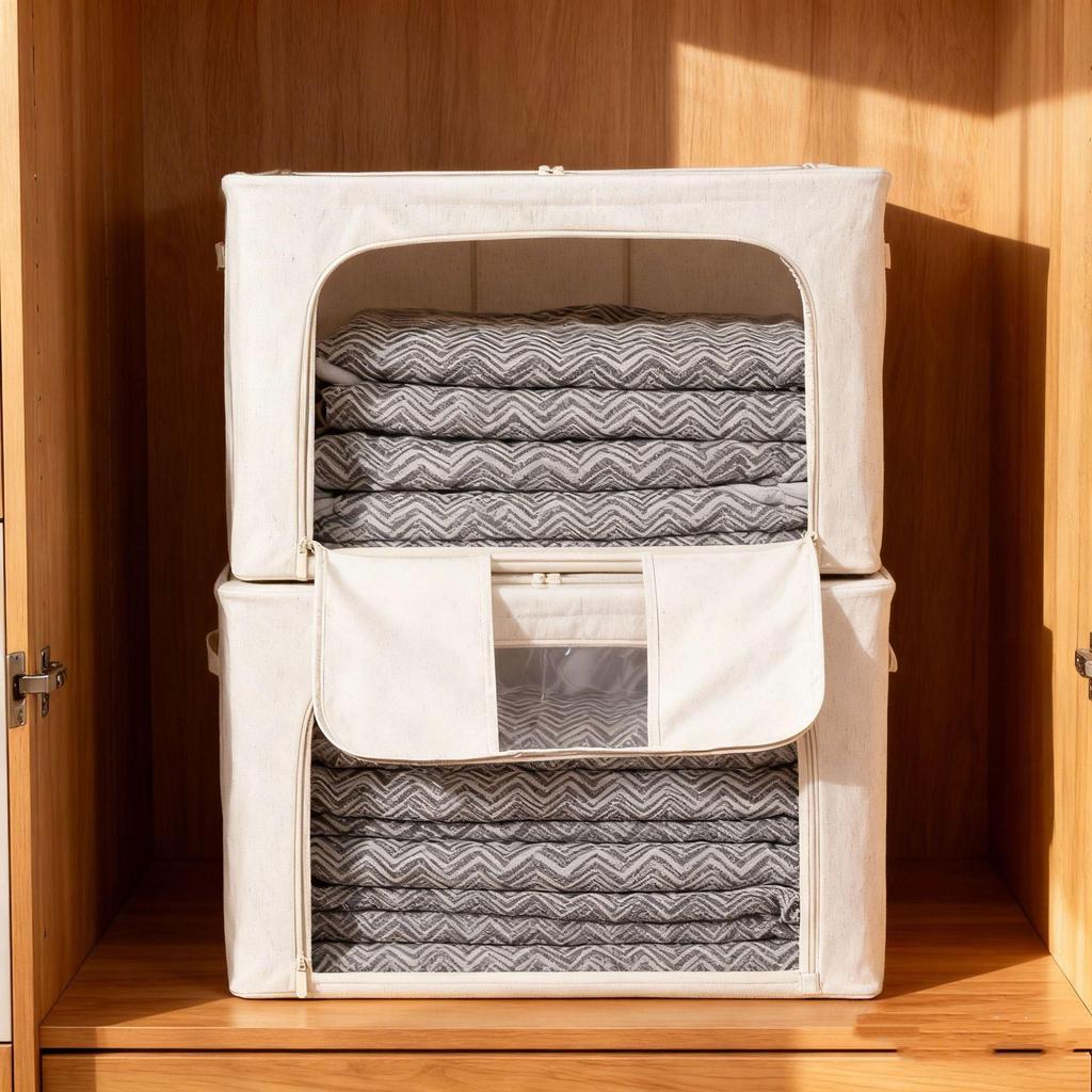 Tianshan Cotton Linen Clothes Storage Box with Steel Frame & Washable PP Board