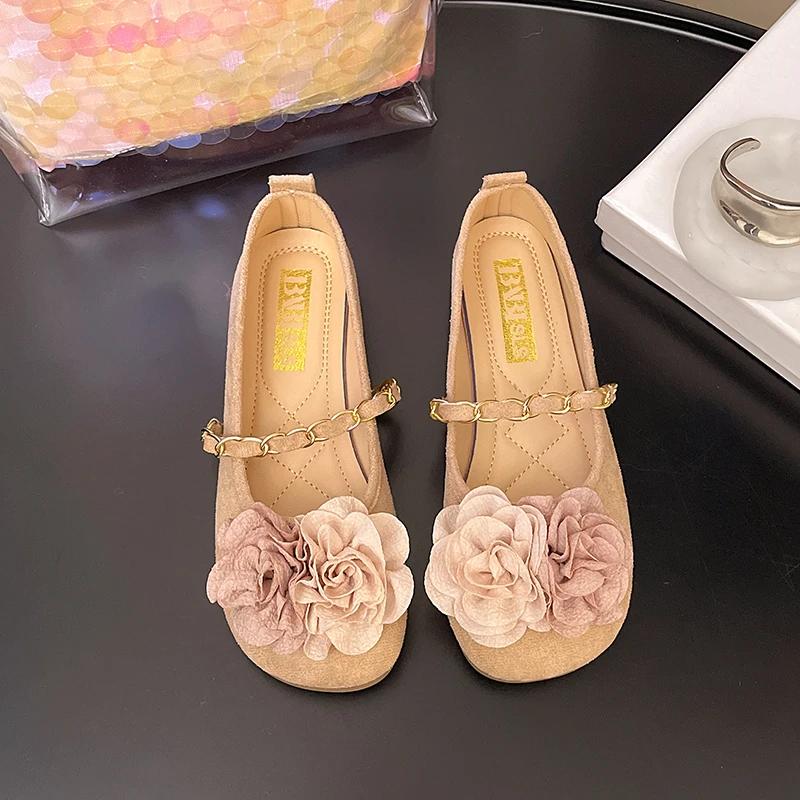 Fashion Aphixta Big Flowers Woman Flats Metal Chain Women Loafers Suede Soft Woman Casual Shoes for Women Ladies Shoes zapatos mujer