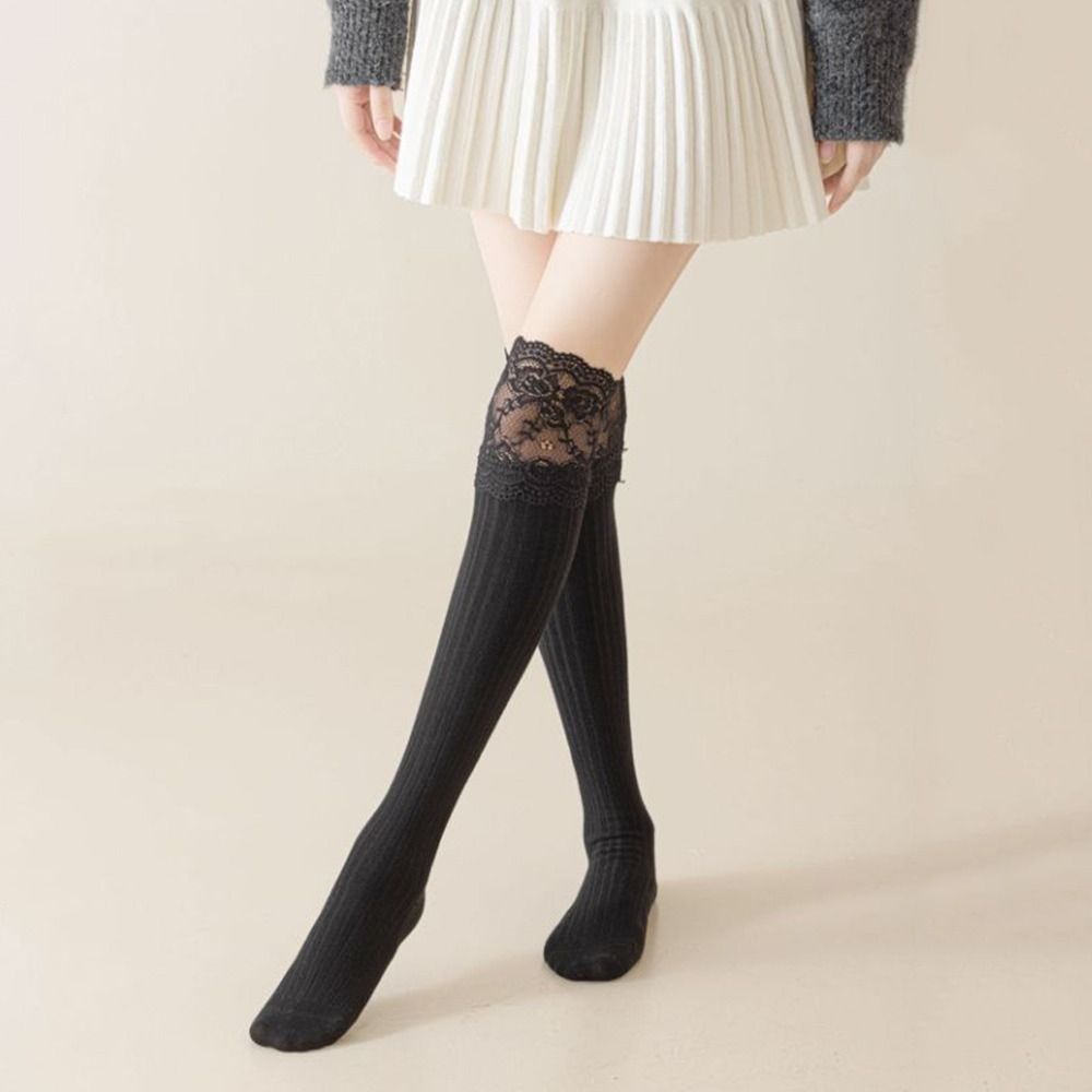 Breathable Girl's Stacked Socks Solid Color Knee High Socks Trendy Knitted Stockings  Lolita Style