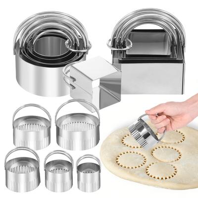 15 Stück Ausstechformen-Set Quadratisch/Rund 430 Edelstahl Gebäck Scone Ausstecher mit Ergonomischem Griff Spülmaschinenfest für Keks