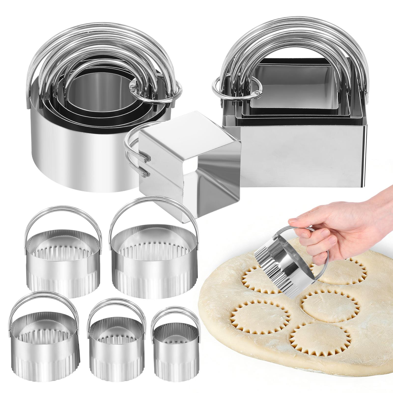 15Pcs Cookie Cutter Set Square/Round 430 Stainless Steel Pastry Scone Cutter with Ergonomic Handle Dishwasher Safe for Cookie