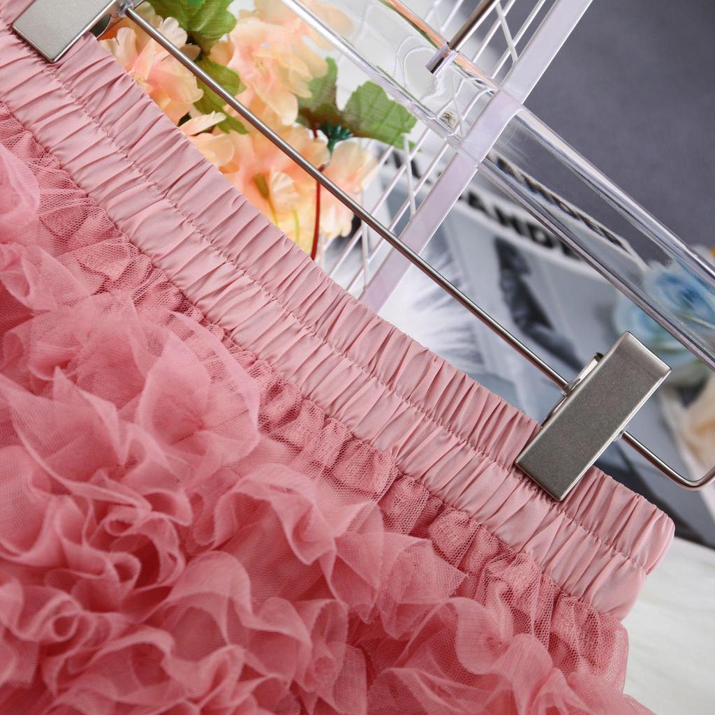 Korean Style Women's High Waist Mesh A-line Puffy Skirt - Autumn 2025