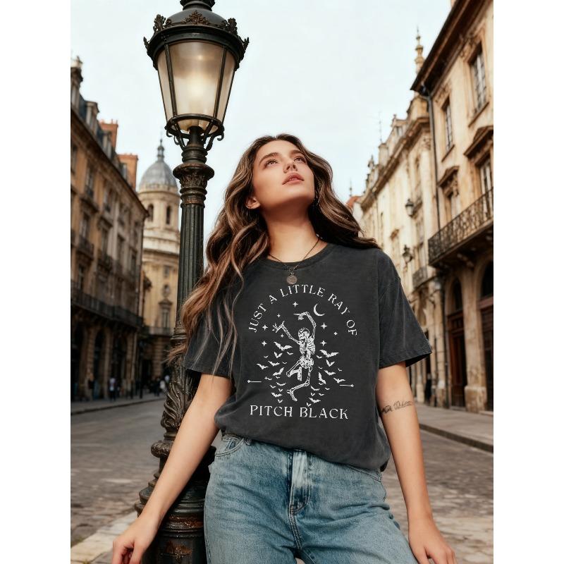 T-shirt da Donna Divertente Scheletrica Pipistrello Gotica Stampa Grafica Girocollo Manica Corta Casual Moda Primavera Estate Vestibilità Taglia Europea Conveniente per Pipistrello