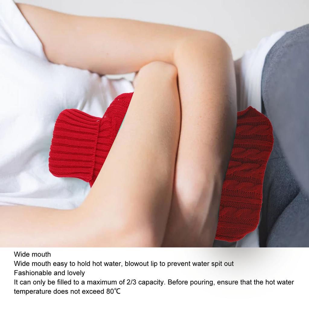 Hot Water Bag Rubber Explosionproof Water Injected Hand Warming Bag with Knit Hand Insert Cover Large