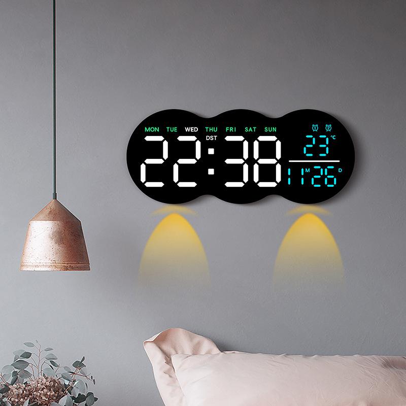 New Living Room Wall Clock Digital LED Electronic Clock with Lighting Multi-function Alarm Clock Temperature with Remote Control 2808