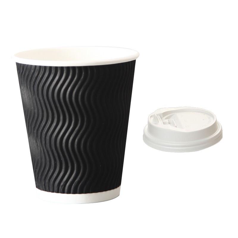 Disposable Double-Layer Insulated Coffee Cups with Lids 12oz
