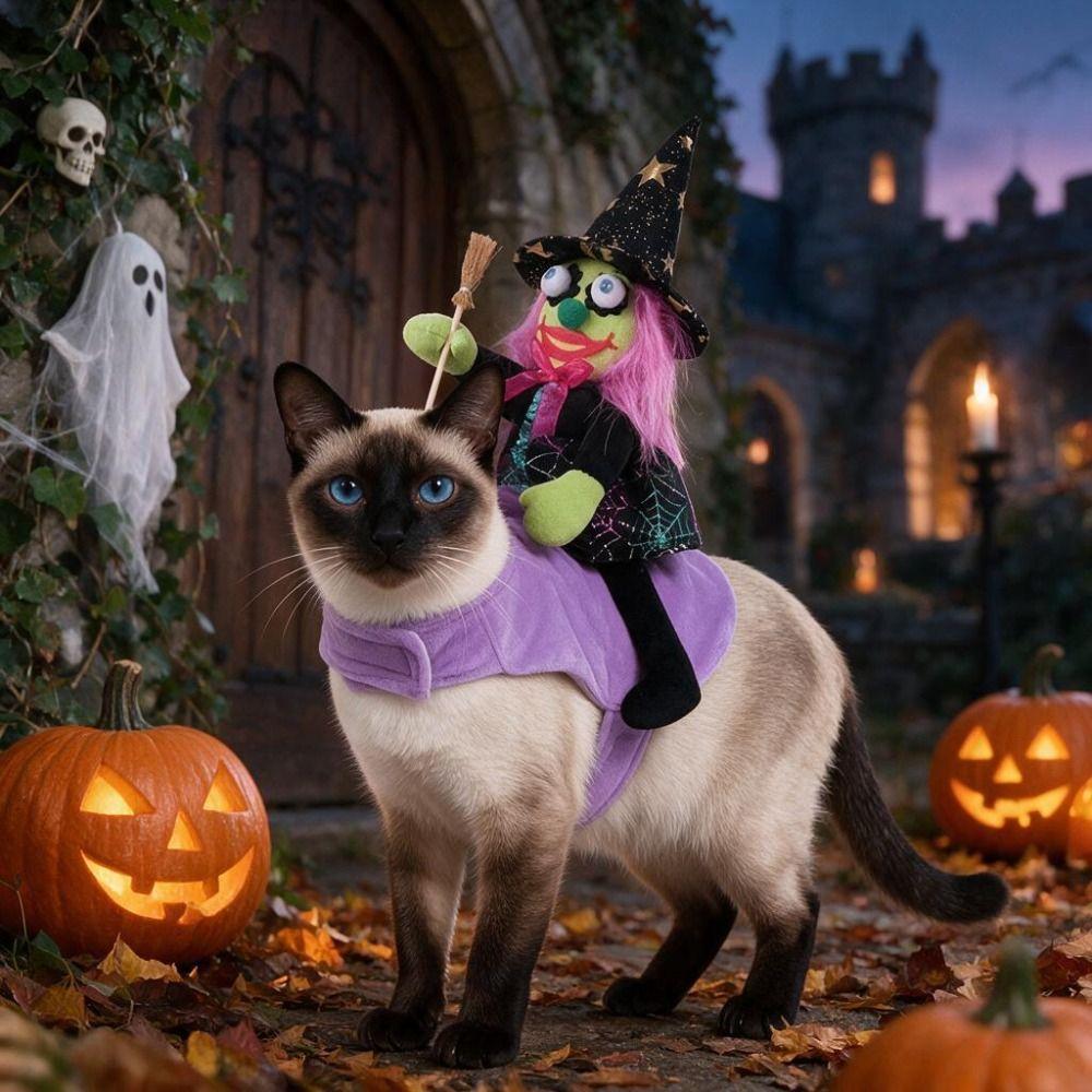 Adjustable Chest Strap Wizard Riding Dog Clothes 3D Doll Halloween Pet Dress UP for Pet Party