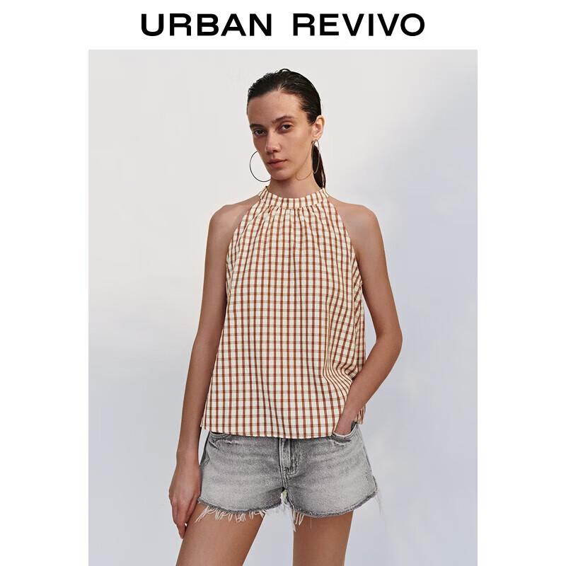 UR 2025 Women s Casual Plaid Halter Sleeveless Blouse L