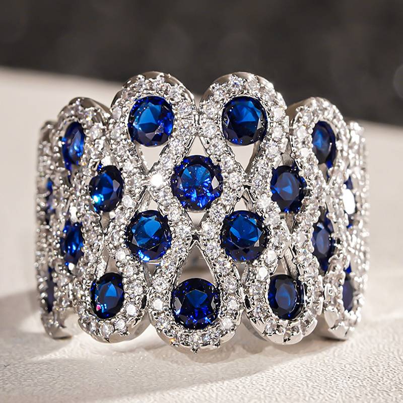 

Huitan Delicate Rings Accessories for Women Party Daily Engagement Luxury Fashion Zircon Inlaid Shining Blue Cubic Zirconia 6