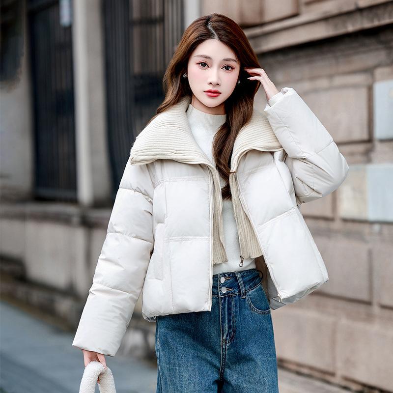 Thickened large lapel neck winter cotton clothes women's short new fashionable loose small knitted jacket