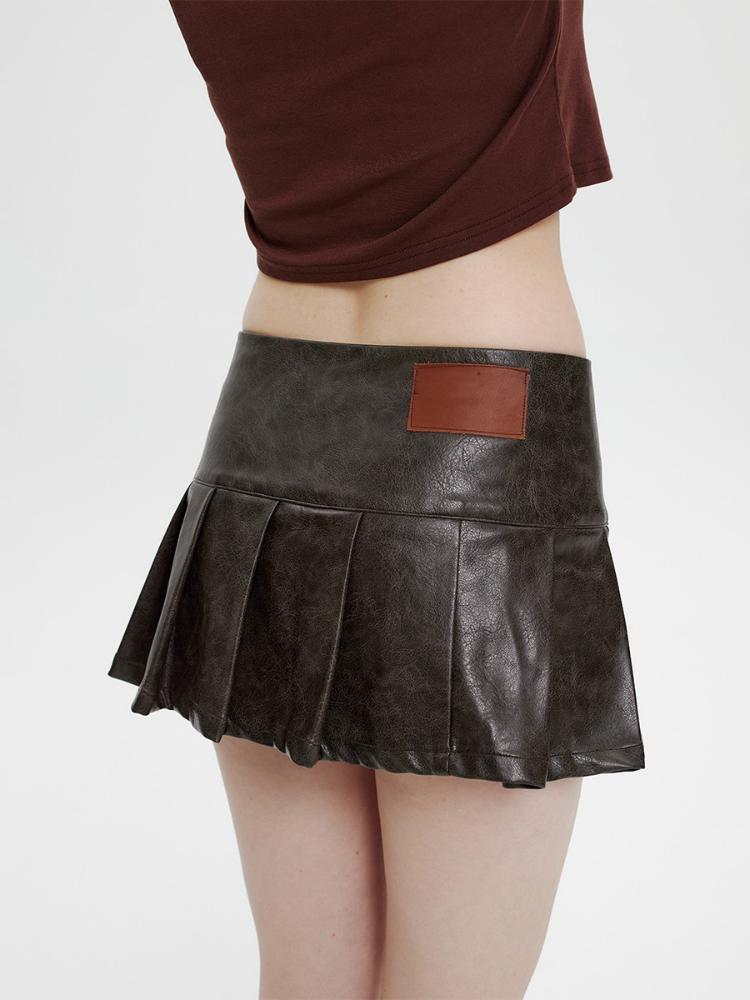 PU Leather Pleated Skirt High Waist Female Summer Thin Ultra Short Skirt Y2k Korean Fashion Cute A Word Skirt
