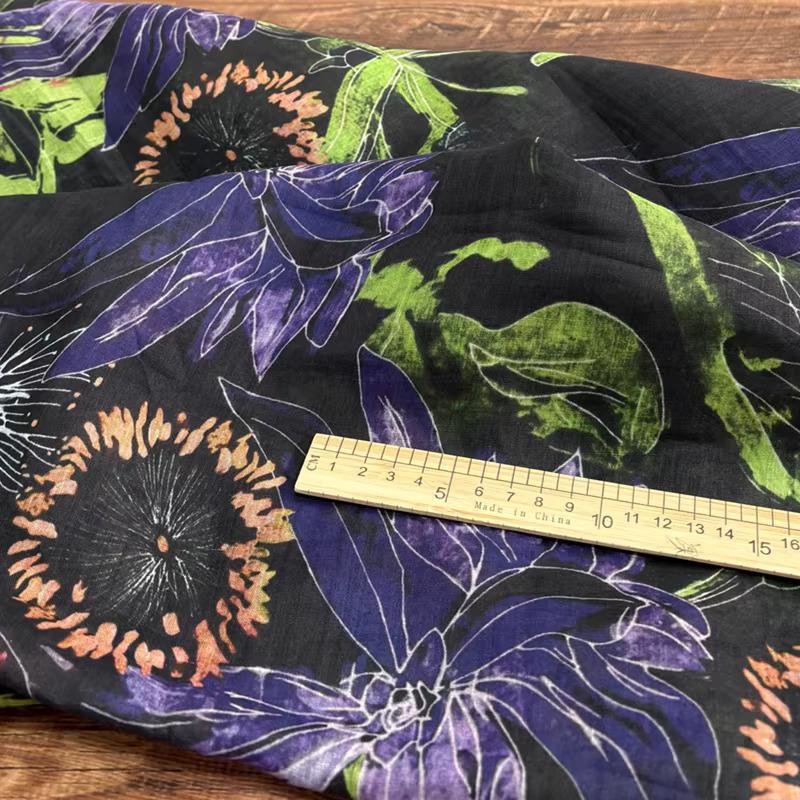 1yard High quality New Style ramie fabric flower Painting telas Fashion cheongsam Gown Dress fabrics for clothing