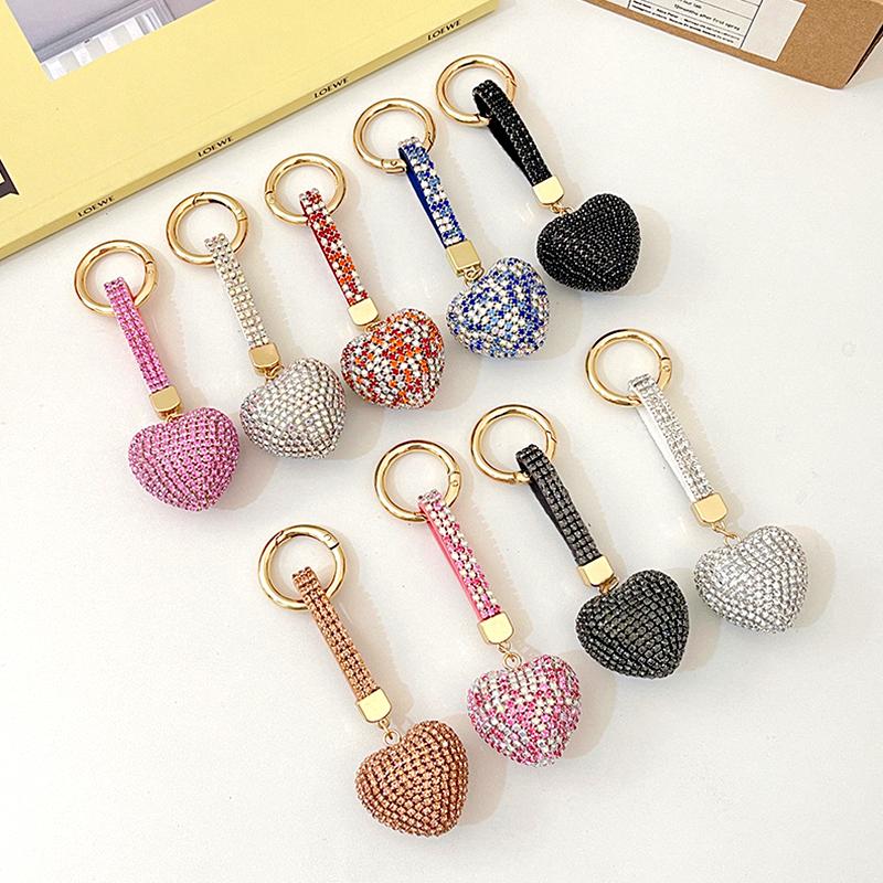 1Pc Handbag Pendant Valentine's Day Metal Ins Style Rhinestone Crystal Gift Keychain Car Key Pendant Heart-shaped Key Ring