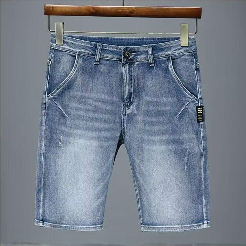 Men's Straight Casual Denim Shorts Simple Solid Color Slim Jeans Comfortable Breathable Short Pants Summer