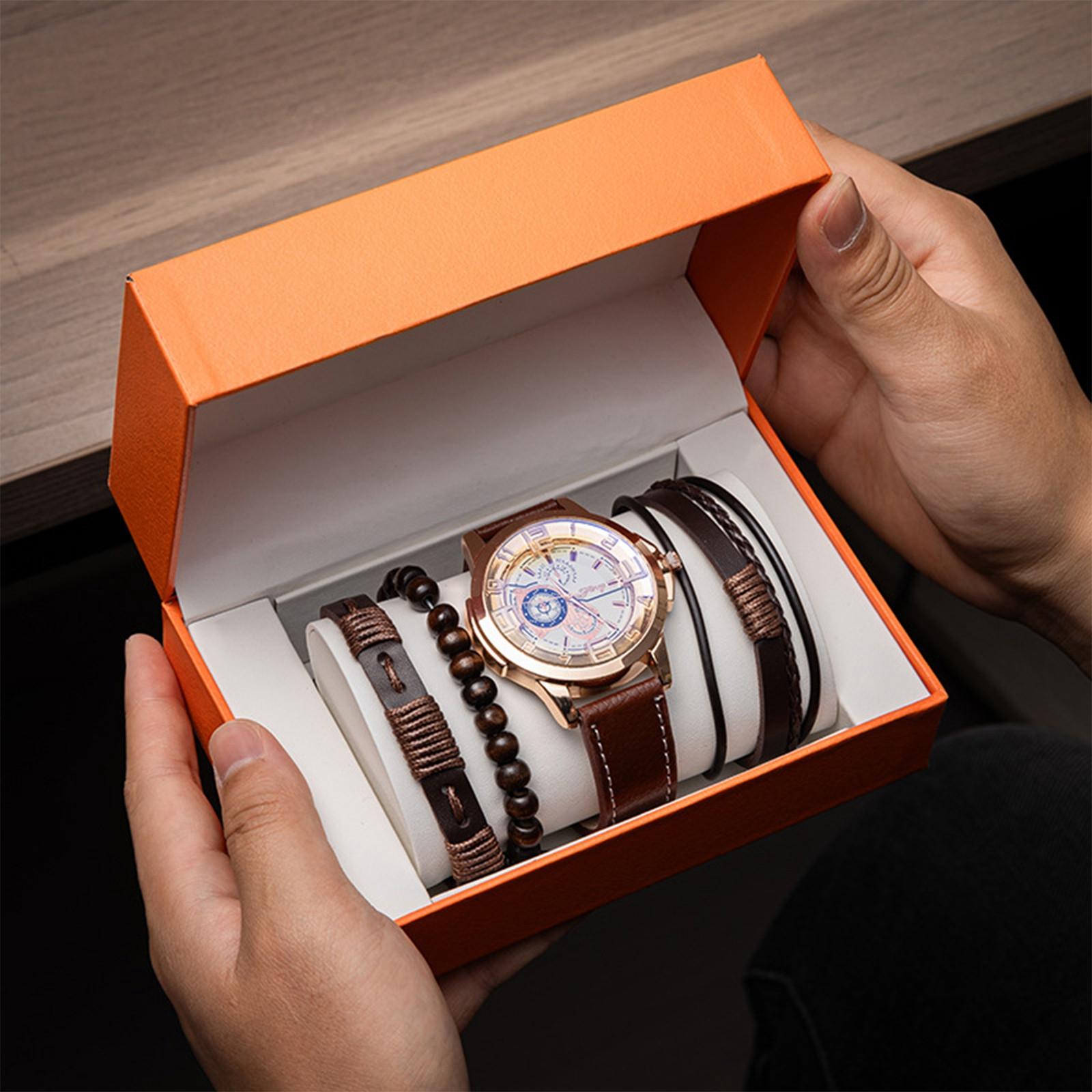 

Мужские часы в подарочной коробке на День отца, кварцевые часы, мужские часы-браслет, сувенир, деловой подарок для папы, мужа и дедушки One Size