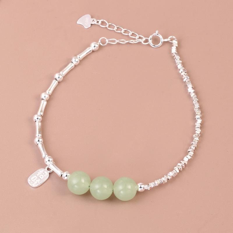 S925 Sterling Silver Women s Ancient Style Bracelet - Peace & Joy Design with Exquisite Broken Silver Beads 925 Silver
