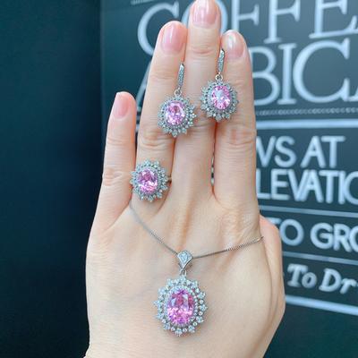 Live Rhinestone Pink Diamond Set New Year's Pendant Earrings Wedding Jewelry Retro Three-piece Set