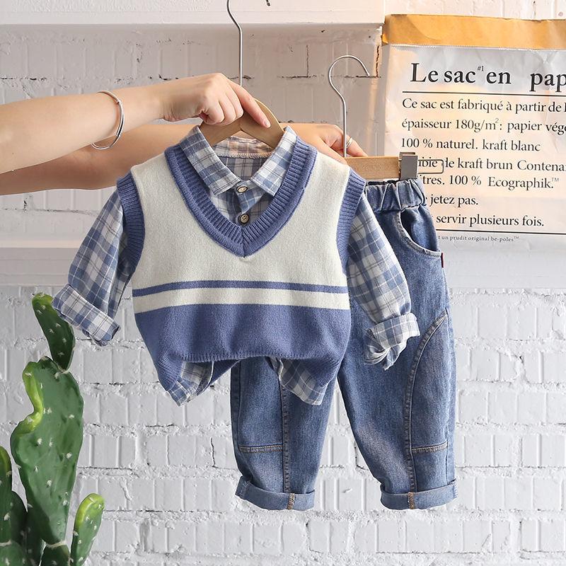 Children's Clothing Boys and Girls Spring and Autumn Suits Sweater Vest Children Three-piece Korean Casual Sets