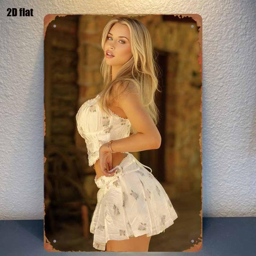 Vintage White Floral Dress Metal Tin Sign - Retro Wall Decor for Bedroom Bar Garage Garden Outdoor Home Art