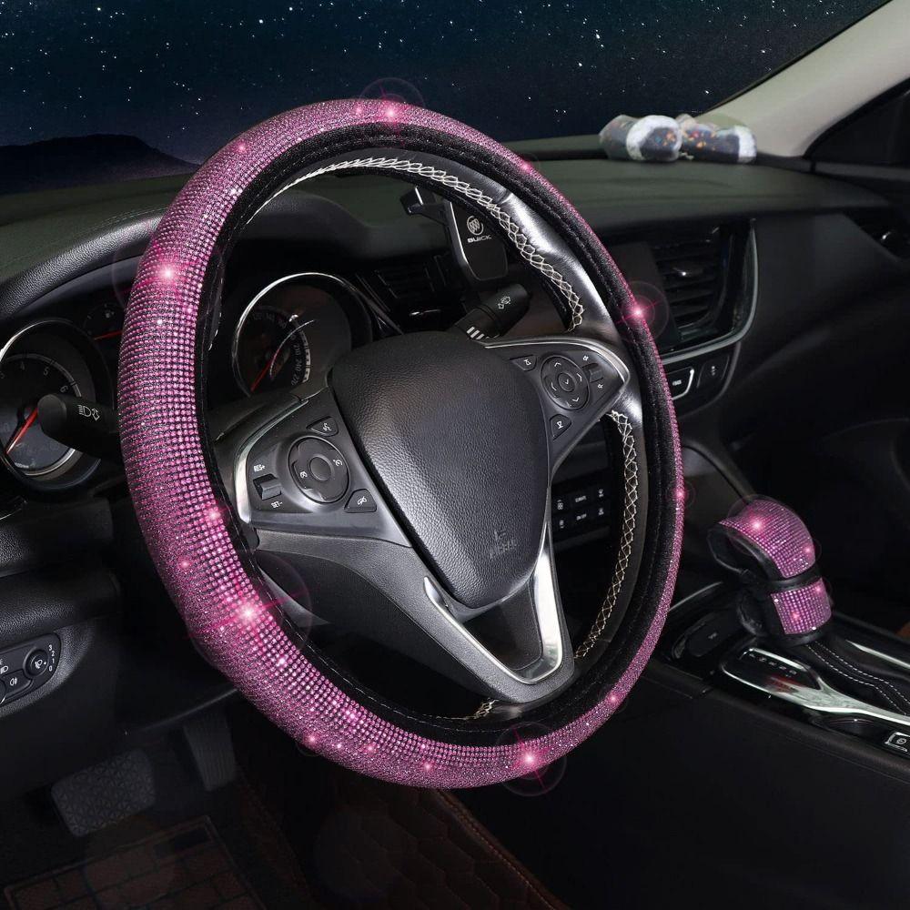 Rhinestone Bling Car Interior Accessories Set Steering Wheel Protective Case Vehicle Accessories