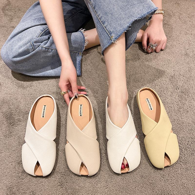 Baotou Half Slippers Women's Summer Wear Exquisite 2025 New French Half-drag Sandals with Skirts Versatile Cool Slippers
