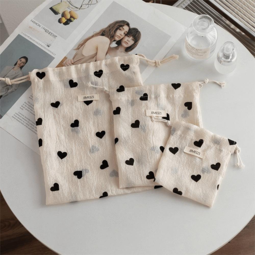 Cute Love Print Drawstring Bags Portable Handbag Cosmetic Bags Coin Purse Travel Storage