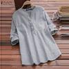 ZANZEA Women Long Sleeve V Neck Striped Button Up Casual Loose Blouse