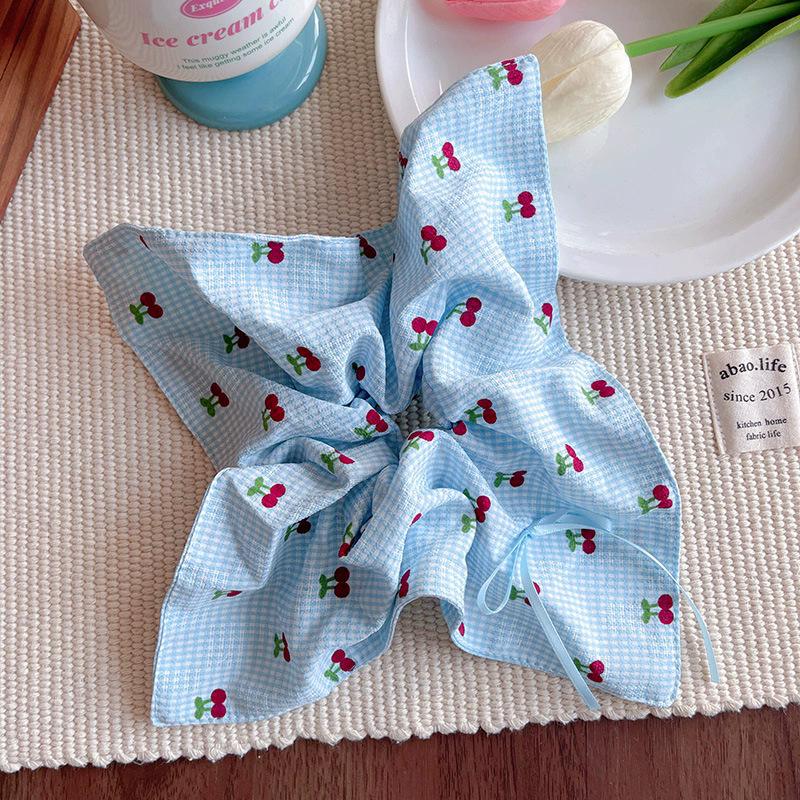 

Korean version contrasting cherry plaid four-layer hair rope head flower cute lace large intestine ring ball head head ring temperament hair