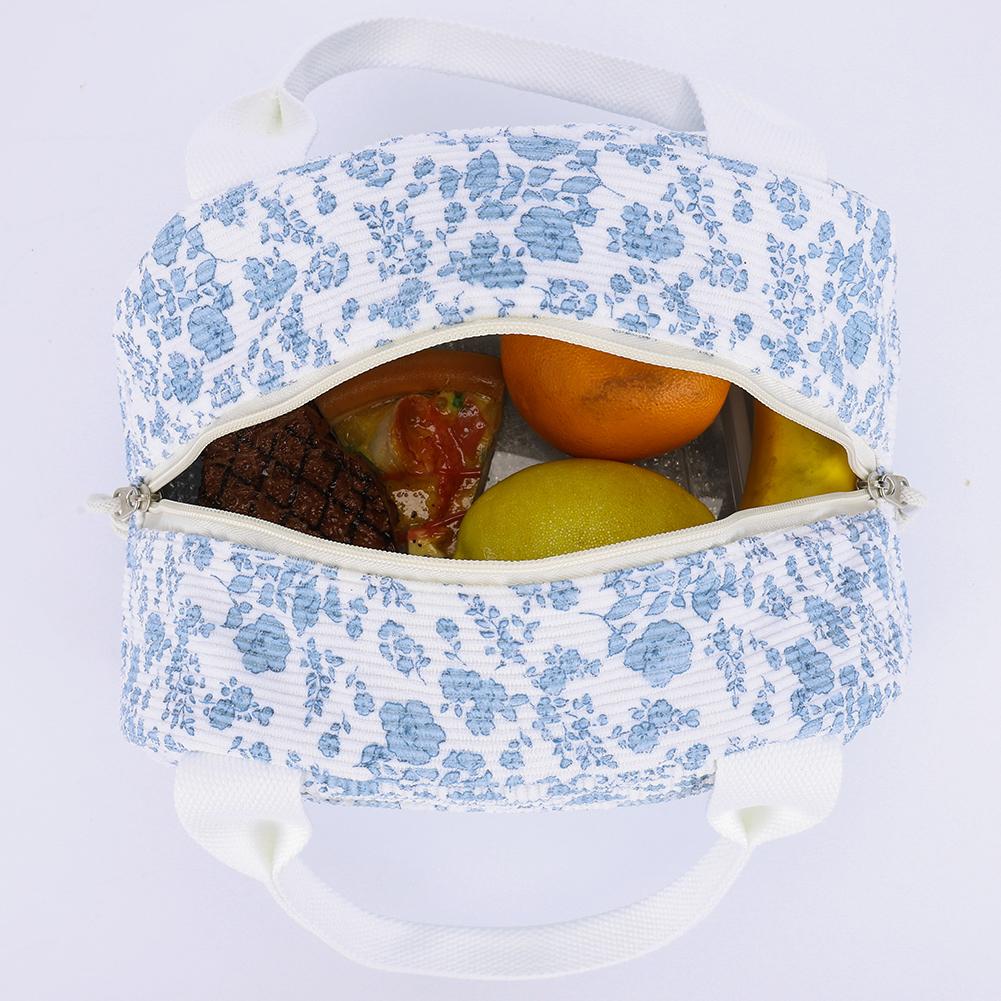 Women Quilted Lunch Bag Large Capacity Cute Lunch Box Bag Floral Printed Cotton Padded Picnic Bag Work Trip Bag