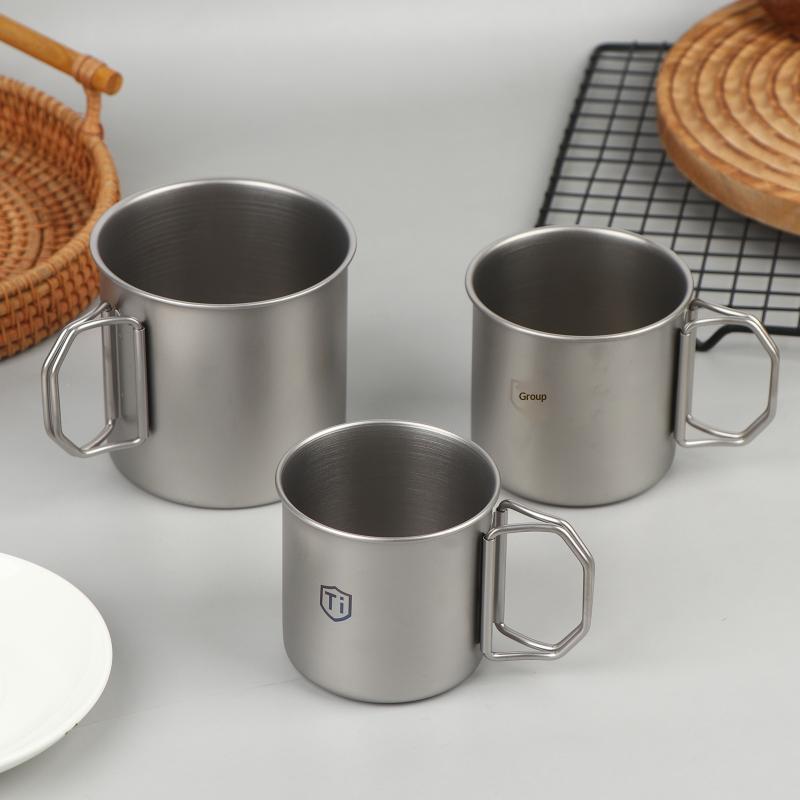 Titanium Steel Coffee Mug Cup With Foldable Handle Outdoor Camping Water Mug Tableware For Hot And Cold Beverages