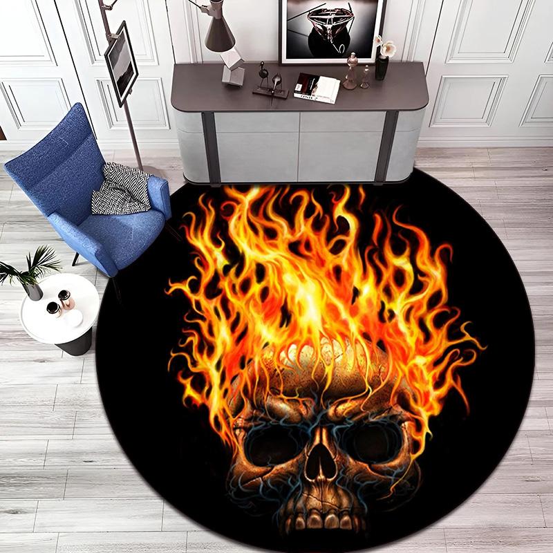 Gang Violence Motorcycle Enthusiasts Hells Angels Motorcycle Club Circular Carpet Is Soft, Home, Bedroom, Door Mat Decoration, and Non Slip Carpet E3