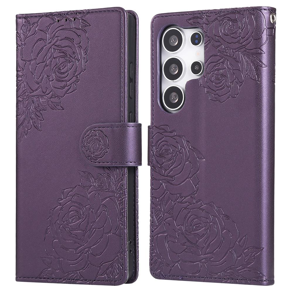 Für Samsung Galaxy S25 Ultra Hülle Rose Blume Brieftasche PU Leder Handyhülle mit 3 Kartenfächern