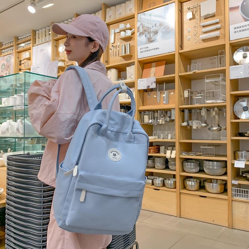 

Рюкзак для девочек, школьный рюкзак для учениц средней школы, женская модная нейлоновая сумка-тоут большой вместимости, однотонная синий