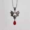 Gothic Victoria Sliver Color Bat Wings Red Blood Drops Pendant Necklace for Women Hallowmas Party Charm Jewelry Accessories Gift