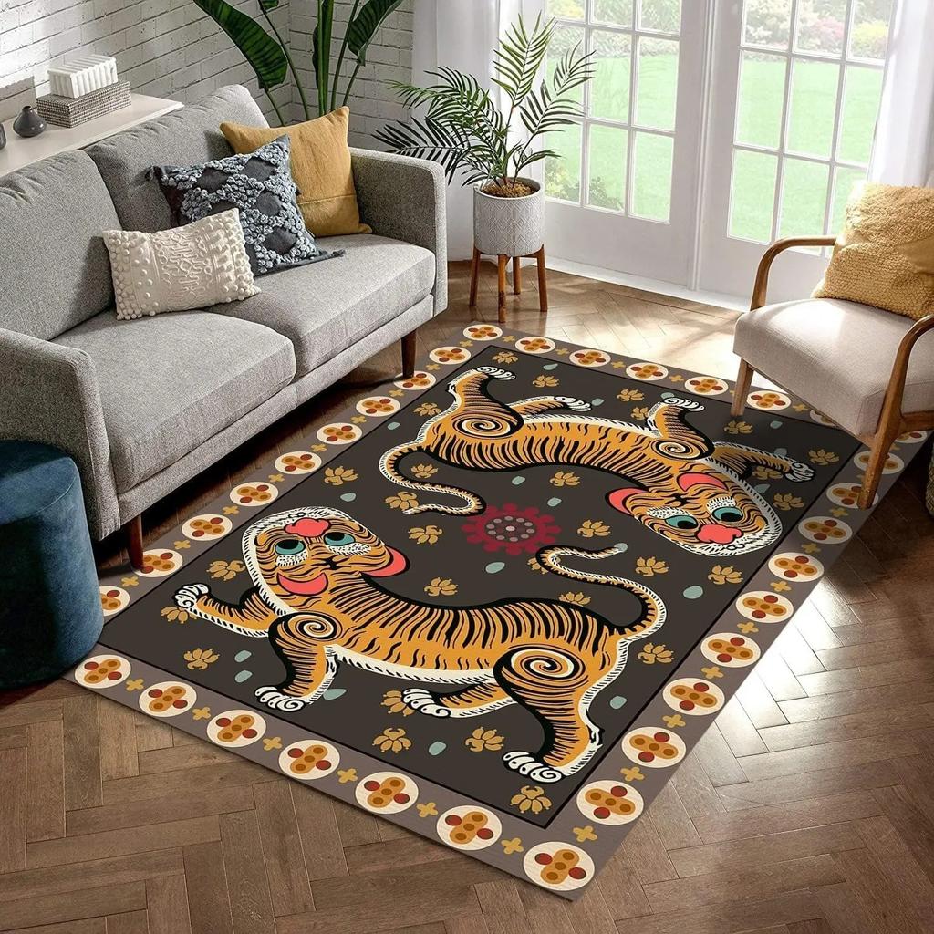 Tiger Konstnärligt Mönster Stor Matta för Hem Vardagsrum Sovrum Soffa Dörrmatta Dekor Barnlek Mattor Matta Halkfri Golvmatta