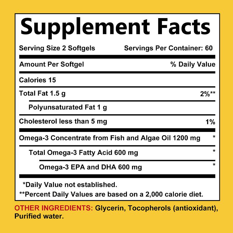 Omega-3 Fish Oil Vitamin Supplement, Beneficial for Joint and Heart Health, 120 Capsules