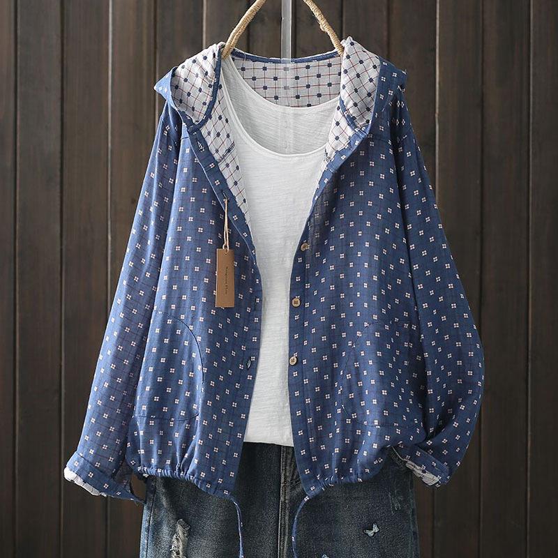 

Женская повседневная толстовка с капюшоном, принтом и кулиской - Свободная куртка из хлопковой пряжи One Size