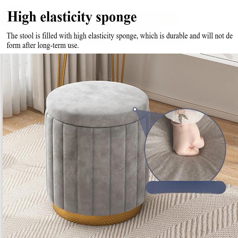 Luxury Round Stool with Storage Space Makeup Chair Shoe Changing Stool Bedroom Dressing Table Round Stool Office Chair