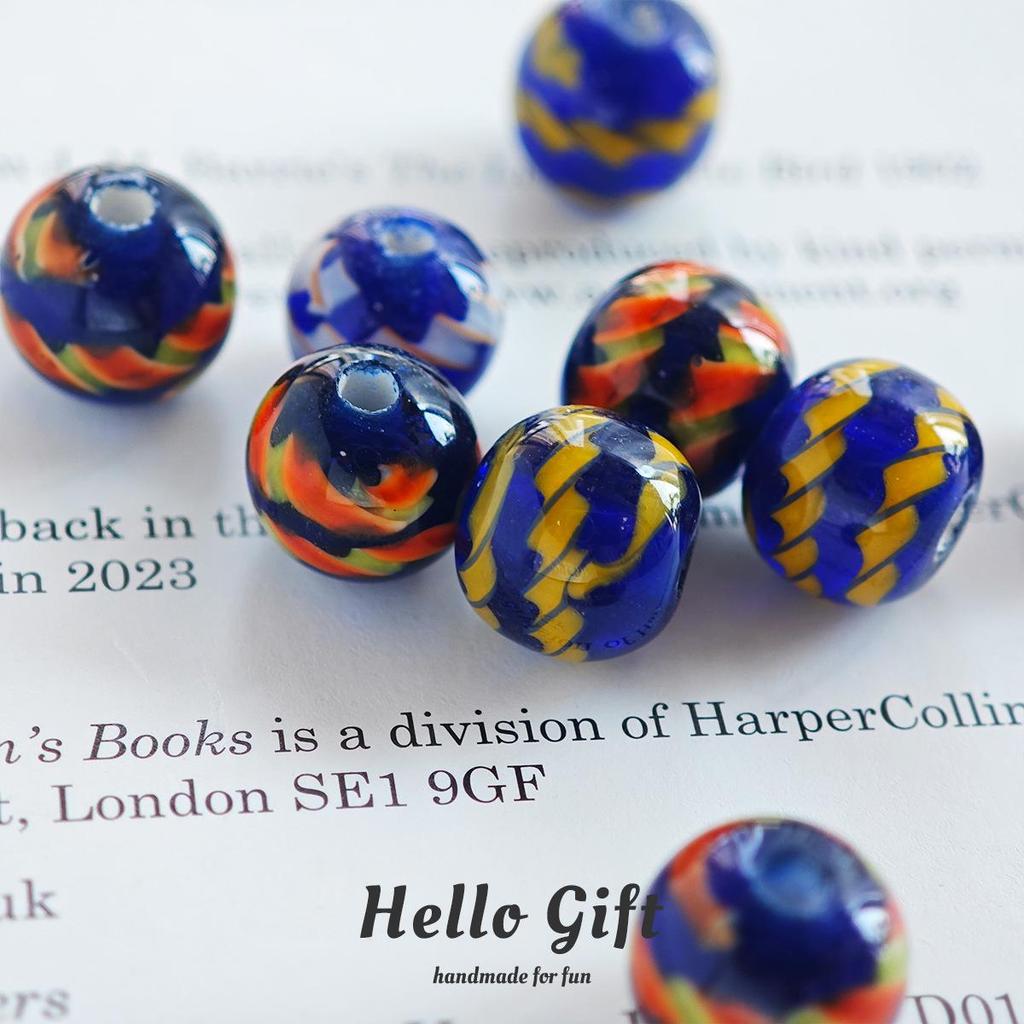 12mm West Asian Threaded Ribbon Candy Color Round Glass Beads for DIY Handmade Crafts