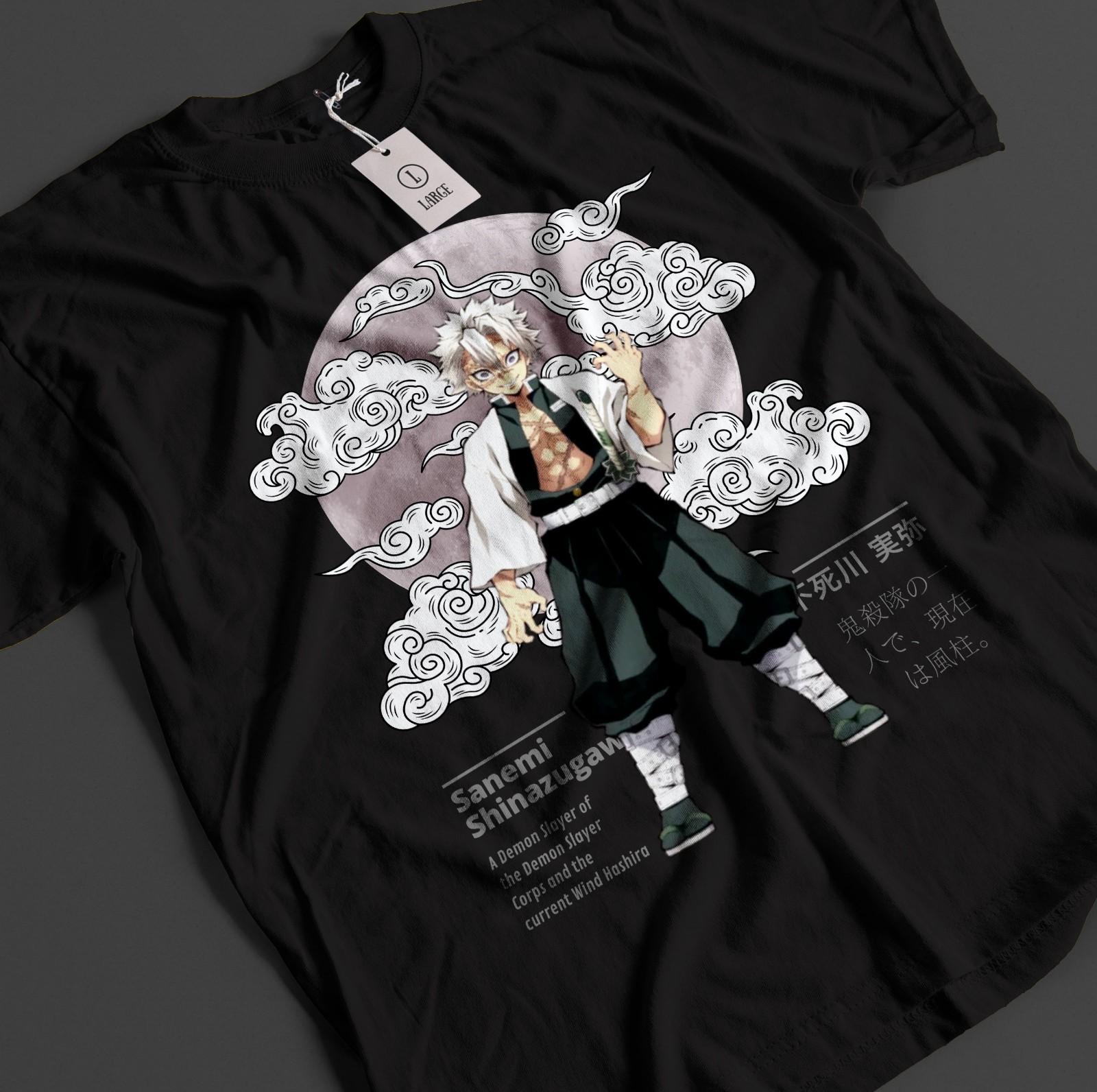 Demon Slayer Shirt Sanemi Shinazugawa T-Shirt Mens Womens Tees Top Tanjiro KNY Anime Akaza Muzan Tee XL