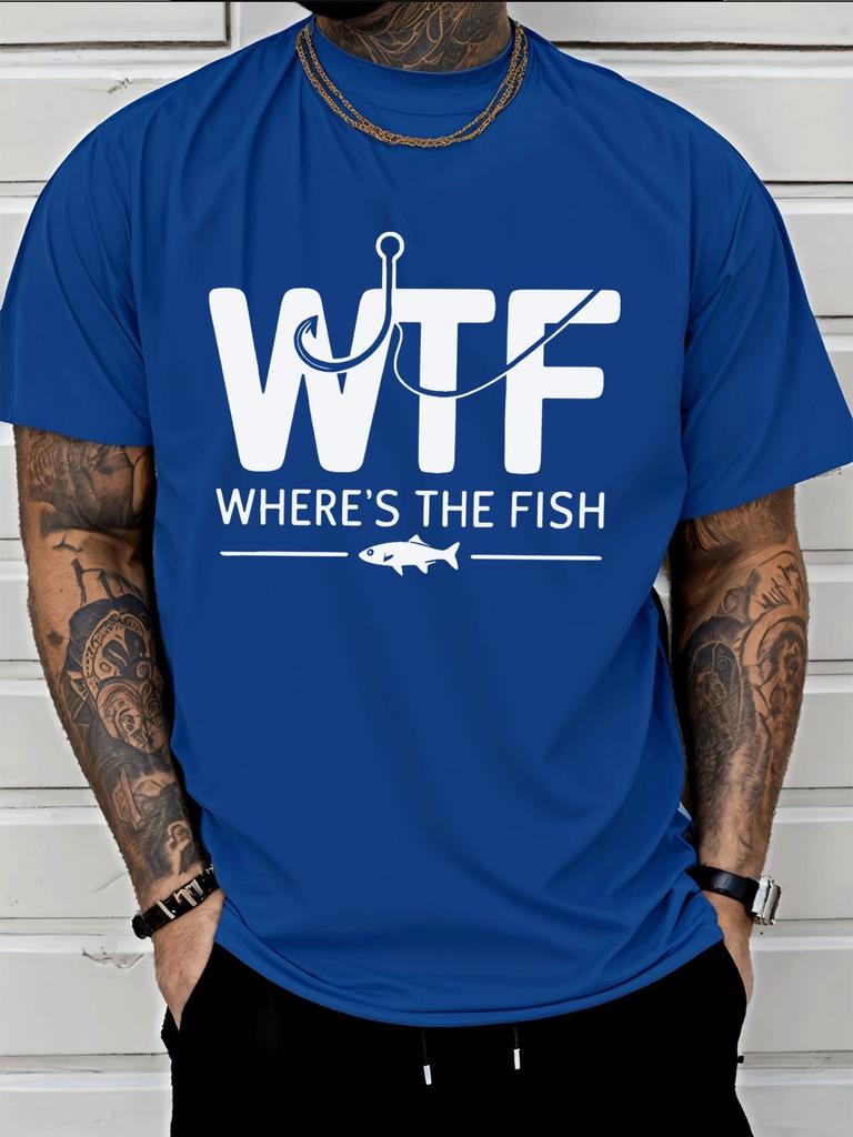 Unisex Crew Neck Tee FisherUnisex Hook Fish Funny Text Graphic Loose Short Sleeve Outdoor Summer Casual Top For Young Male Angler Fans