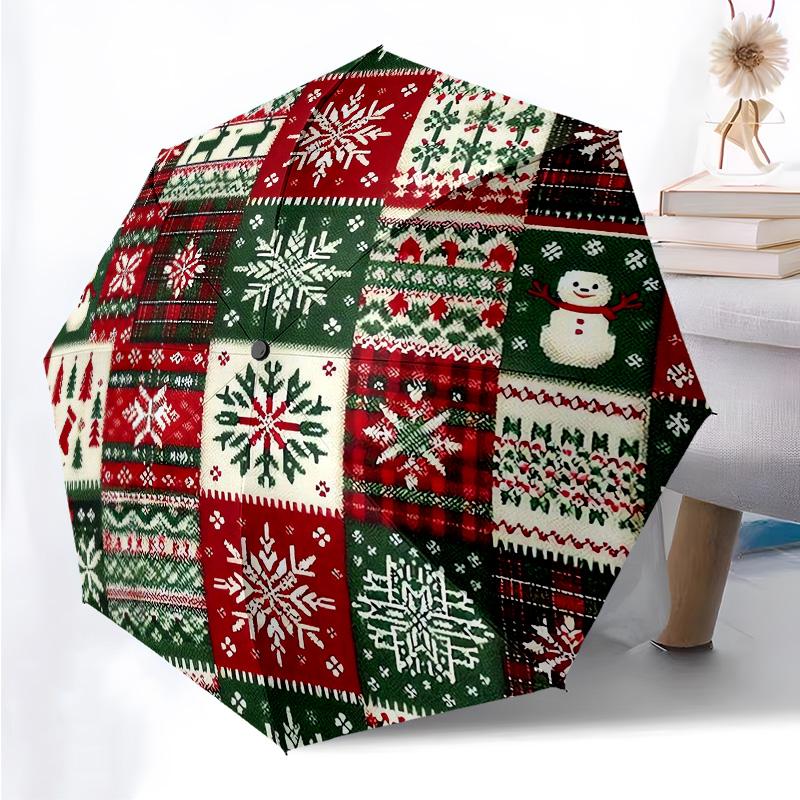 Christmas Tree Themed Folding Umbrella Fashion Auto-Open 8 Iron Ribs Plastic Handle Foldable Sunshade Perfect Christmas Gifts