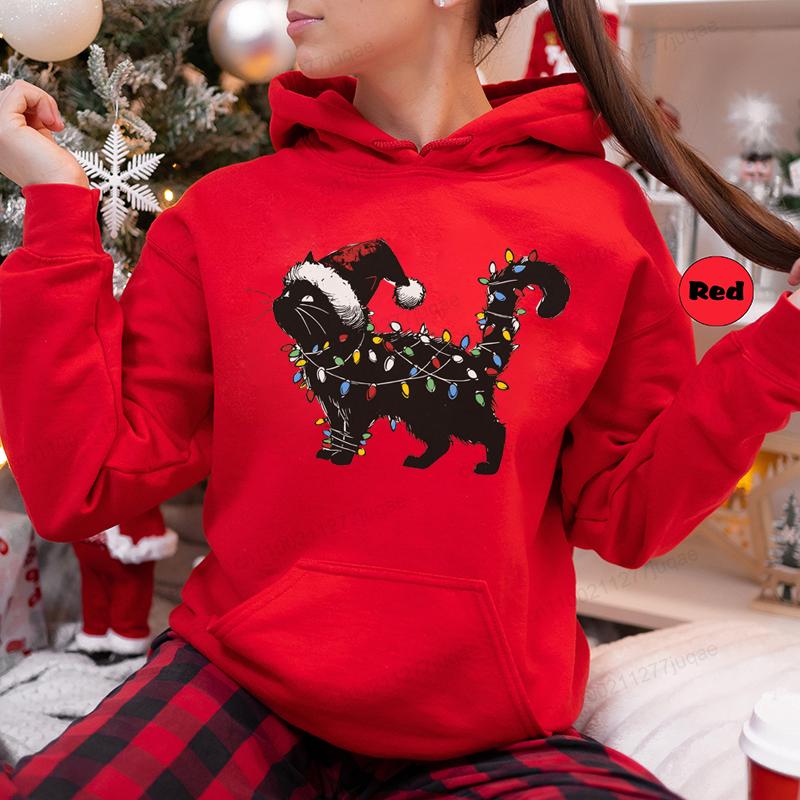 Cat Christmas Hoodies Sweatshirts Men/Women Christmas Tree Fashion Hoodie Clothing Funny Cat Christmas Sportwear Clothes