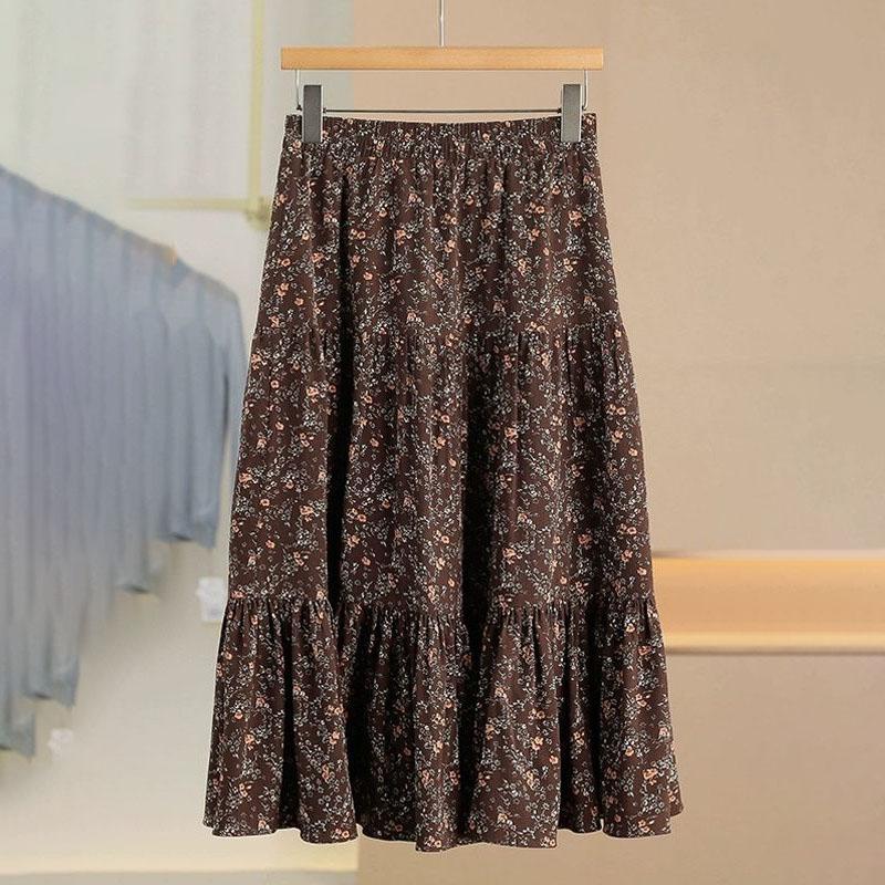 Women's Summer Cottagecore Floral Midi Skirt - Vintage Fresh A-Line Silhouette for Slimming & Elegant Look