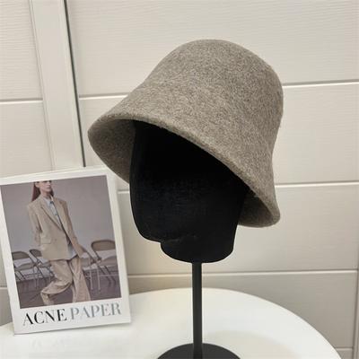 Χοντρό ζεστό φθινοπωρινό και χειμερινό μάλλινο καπέλο κουβά γυναικείο απλό μόδα ρετρό λογοτεχνικό ίσιο καπέλο κουβά