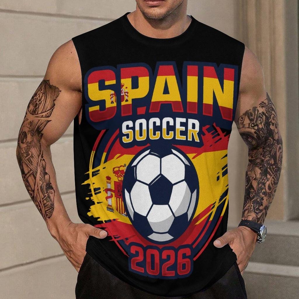 Men's Loose Fit Sleeveless Tank Top Soccer Themed Graphic Print Casual Sportswear Summer Shirt for Outdoor Activities